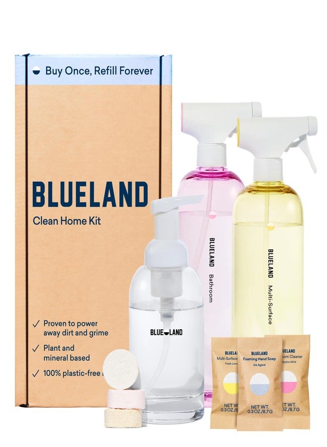 BLUELAND Clean Home Kit, 3 Reusable Bottles with 3 Tablets, Makes 1 Bottle Each of Foaming Hand Soap, Multi-surface Cleaner, Bathroom Cleaner - Image 1